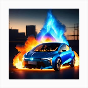 Electric Car In Flames Canvas Print