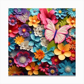 Paper Flowers With Butterflies Canvas Print