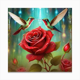 Hummingbirds And Roses Canvas Print