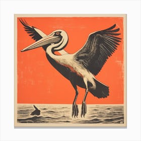 Retro Bird Lithograph Pelican 1 Canvas Print
