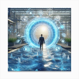 Futuristic Man Standing In Water Canvas Print