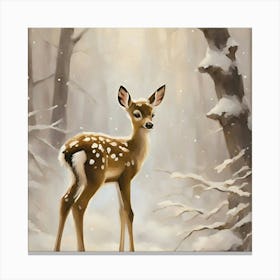 Fawn In The Snow Canvas Print