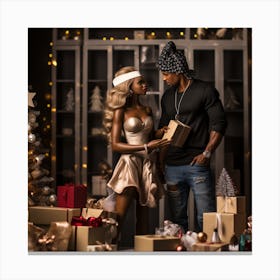 Realistic Black Couple Christmas Stylish Deep In5 Canvas Print