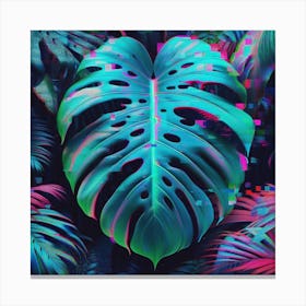 Glitch Large Monstera leaf, Glitch art 4 Canvas Print