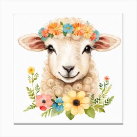Floral Baby Sheep Nursery Illustration (4) Canvas Print
