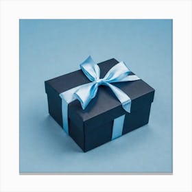 Black Gift Box With Blue Ribbon Canvas Print