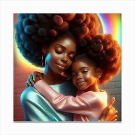 Ebony Mother And Daughter Hugging Canvas Print