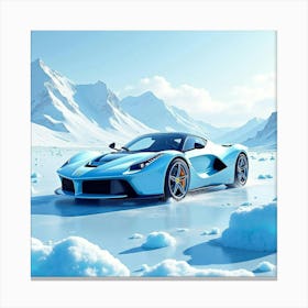 A Ferrari By A Watercolor Icy Glacier With Shimmering Blues And Whites 1 1 Canvas Print