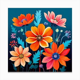 Flowers On A Blue Background 6 Canvas Print