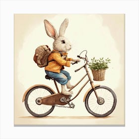 A Cute Rabbit Is Riding A Bike Canvas Print