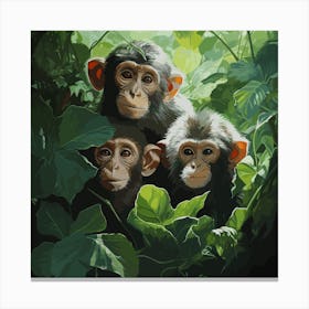 Monkey Family In The Jungle Canvas Print