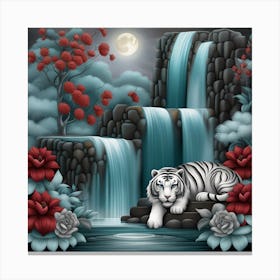 White Tiger In The Waterfall 2 Canvas Print