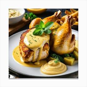 Chicken With Gravy And Fries Canvas Print