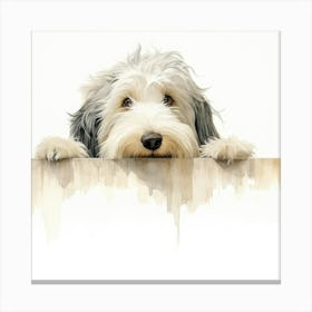 Dog Peeking Over The Wall 26 Canvas Print