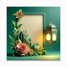 Islamic Frame With Flowers And Lantern 1 Canvas Print