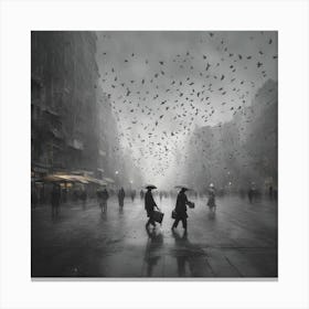 Two People Walking In The Rain Canvas Print