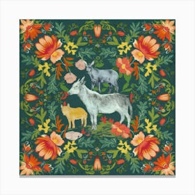 Donkeys And Flowers Canvas Print