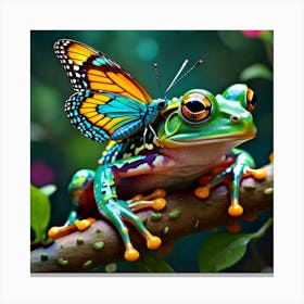 Frog With Butterfly Canvas Print