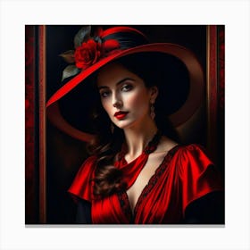 Victorian Woman In Red Hat 10 Canvas Print
