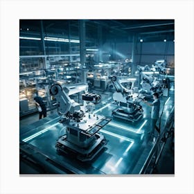 Aerial Drone View Capturing A Sprawling Futuristic Factory Panels Of Intricate Ai Control Systems B (6) Canvas Print