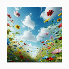 Colorful Flowers In A Field Canvas Print