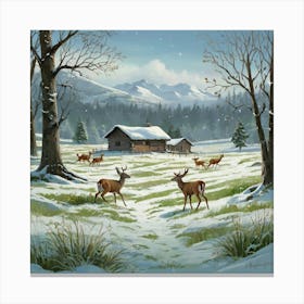 Deer In The Snow 38 Canvas Print