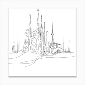 Barcelona Skyline, minimalist, line art, black and white. Canvas Print