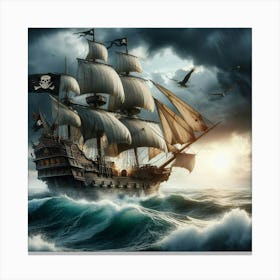 Pirate Ship In Stormy Sea 1 Canvas Print