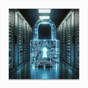 Padlock In A Data Center Canvas Print