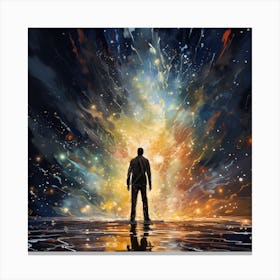 Man Standing In Front Of A Fire Canvas Print