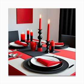 Elegante Mea Para La Cena Con Tematica Rojinegra Canvas Print