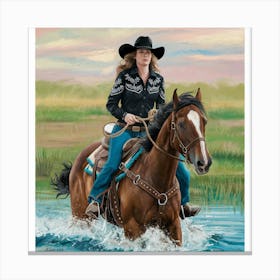 Cowgirl Riding Horse 3 Canvas Print