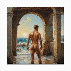 Nude Man St anding By The Sea, Vincent Van Gogh Style,  hot butt Canvas Print