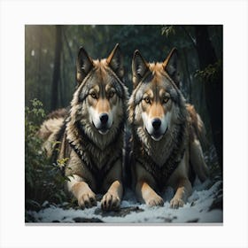 Two Wolves In The Woods Canvas Print