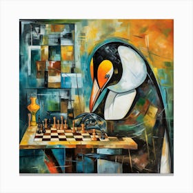 Penguin Playing Chess Canvas Print