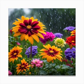 Colorful Flowers In The Rain 1 Canvas Print