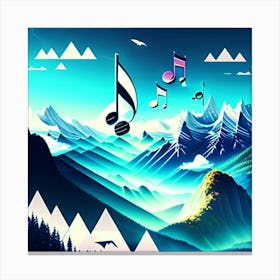 Musical notes float above the mountains Canvas Print
