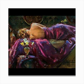 Woman Laying On A Bed 1 Canvas Print