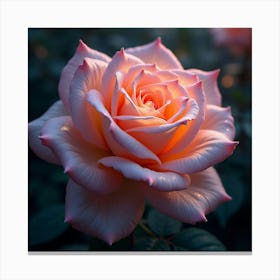 An Ethereal Rose With Petals Of Glowing, Fractal Ribbons Blooming In A Magical Garden Canvas Print