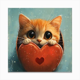 Cute Cat Peeking from Heart Gift Box 11 Canvas Print