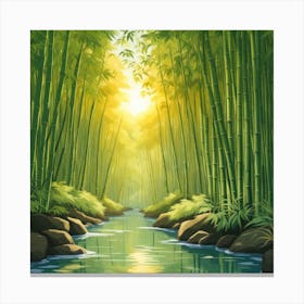 A Stream In A Bamboo Forest At Sun Rise Square Composition 51 Canvas Print
