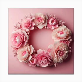 Flower Wreath On Pink Background Canvas Print