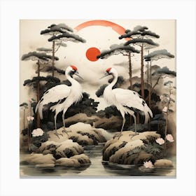 Cranes In The Water Canvas Print