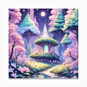 A Fantasy Forest With Twinkling Stars In Pastel Tone Square Composition 86 Canvas Print
