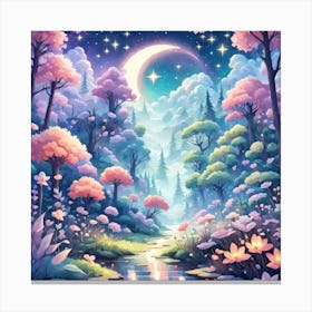 A Fantasy Forest With Twinkling Stars In Pastel Tone Square Composition 328 Canvas Print