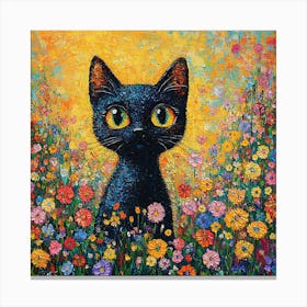 Black Cat In A Flower Field 2 Canvas Print