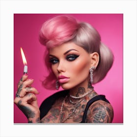 Flaming Pink Punk Tattoo Barbie Canvas Print
