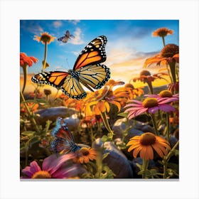 Butterfly In A Flower Field Canvas Print