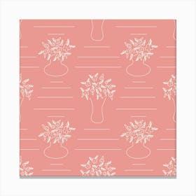 Doodle Flowers in Vases and Lines on Pink, Pattern Canvas Print