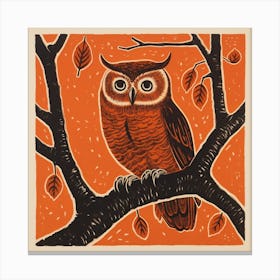 Retro Bird Lithograph Eastern Screech Owl 2 Canvas Print